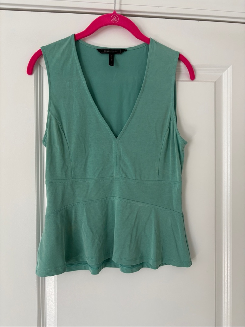 BCBGMaxAzria Seafoam Green Sleeveless V-Neck Peplum Tank